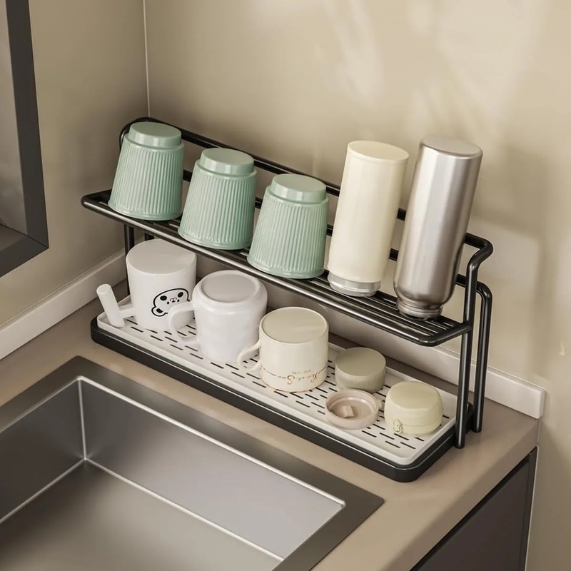 Home Cooking Recipes - 2-Tier Cup Drying Rack With Drain